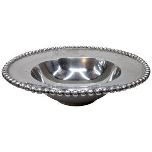 IHI Dotted Edge Round Bowl Silver Tone Aluminum Metal Decorative Rim 12.5"
